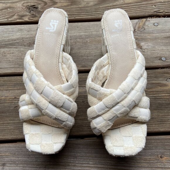 Shane Justin IT GIRL Ivory Terrycloth Chunky Flatform Sandals Mules Heels 42 12 - Picture 8 of 12